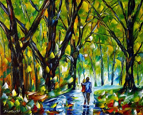 oilpainting, impressionism, lovecouple, walking, river, landscapepainting, autumn, summer, spring