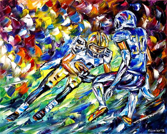 oilpainting,modern,impressionism,sports,menssports,playing,game,team,touchdown,fieldgoal,passing,running,interception,fumble,defense,offense,usa,america