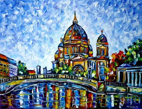oilpainting,modern,impressionism,church, frolicsome, museumisland, capital, bridge, spree, havel, river,lively,colorful
