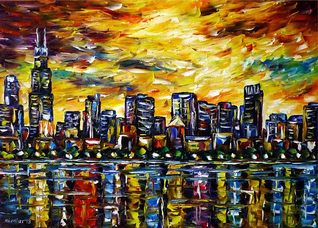 oilpainting, impressionism, america,cityscape,citypainting,skylinepainting,skypainting,water,sunset