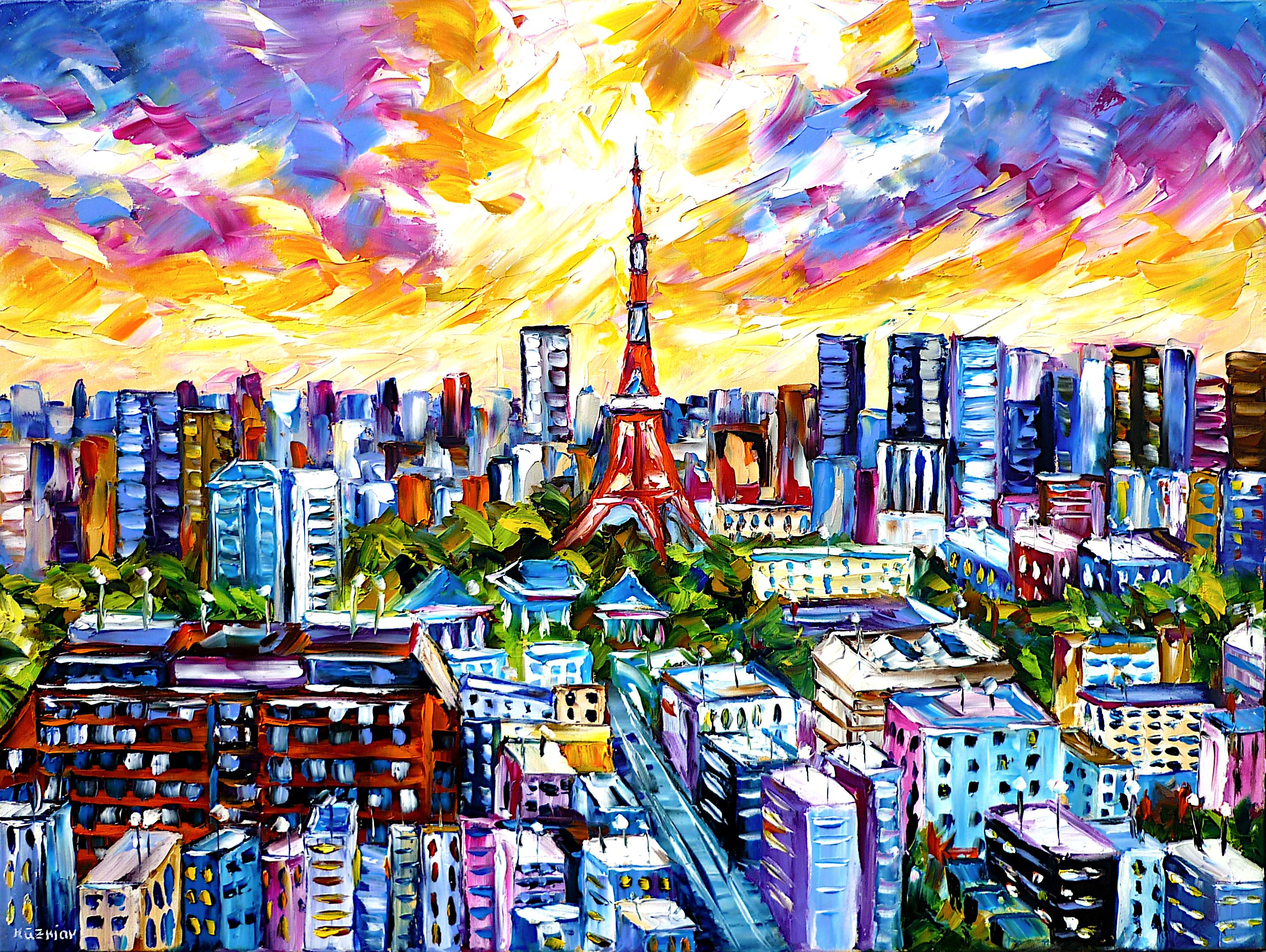 tokyo skyline,tokyo from above,tokyo tower,tokyo cityscape,houses of tokyo,tokyo skyscrapers,tokyo colorful,tokyo abstract,tokyo city,abstract sky,tokyo painting,tokyo picture,tokyo tv tower,tokyo love,tokyo lovers,i love tokyo,japan,sky over the city,palette knife oil painting,modern art,modern painting,impressionism,abstract painting,lively colors,colorful painting,bright colors,light reflections,impasto painting,figurative