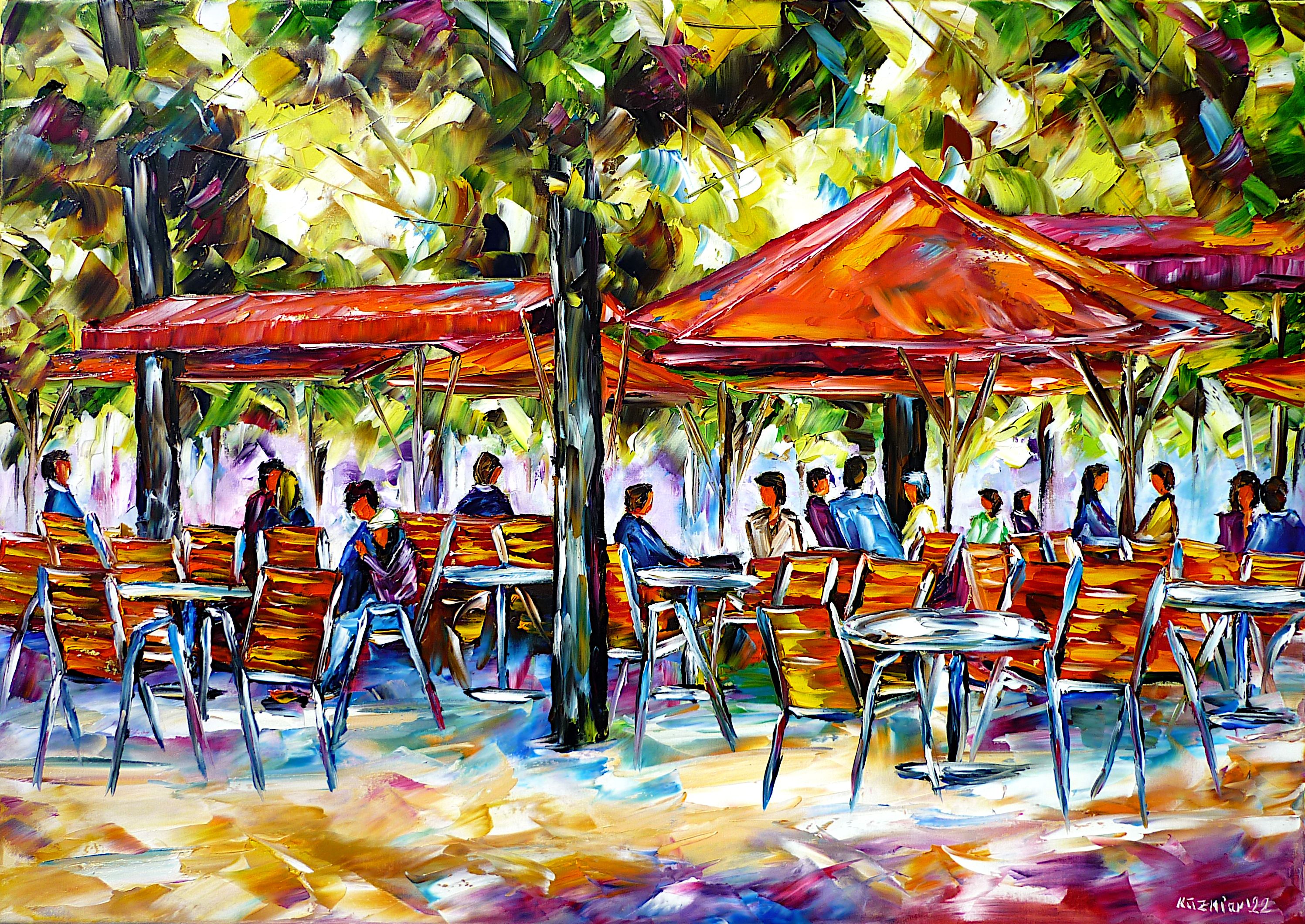 café jardin des tuileries,park in paris,people in the park,people in the café,in the café outside,sitting in the café,summer and outside,outdoors,café in paris,café scene,café scenery,people in the green,summer in paris,enjoying summer,summer painting,cafe umbrellas,large parasols,outdoors sitting,summer time,cafe painting,garden in paris,paris lifestyle,summer joy,enjoying life,peace,peaceful,being together,sitting together,people in paris,beautiful paris,green paris,paris love,paris lovers,city of love,park abstract,summer romance,paris romance,palette knife oil painting,modern art,impressionism,expressionism,abstract painting,lively colors,colorful painting,bright colors,light reflections,impasto painting,figurative