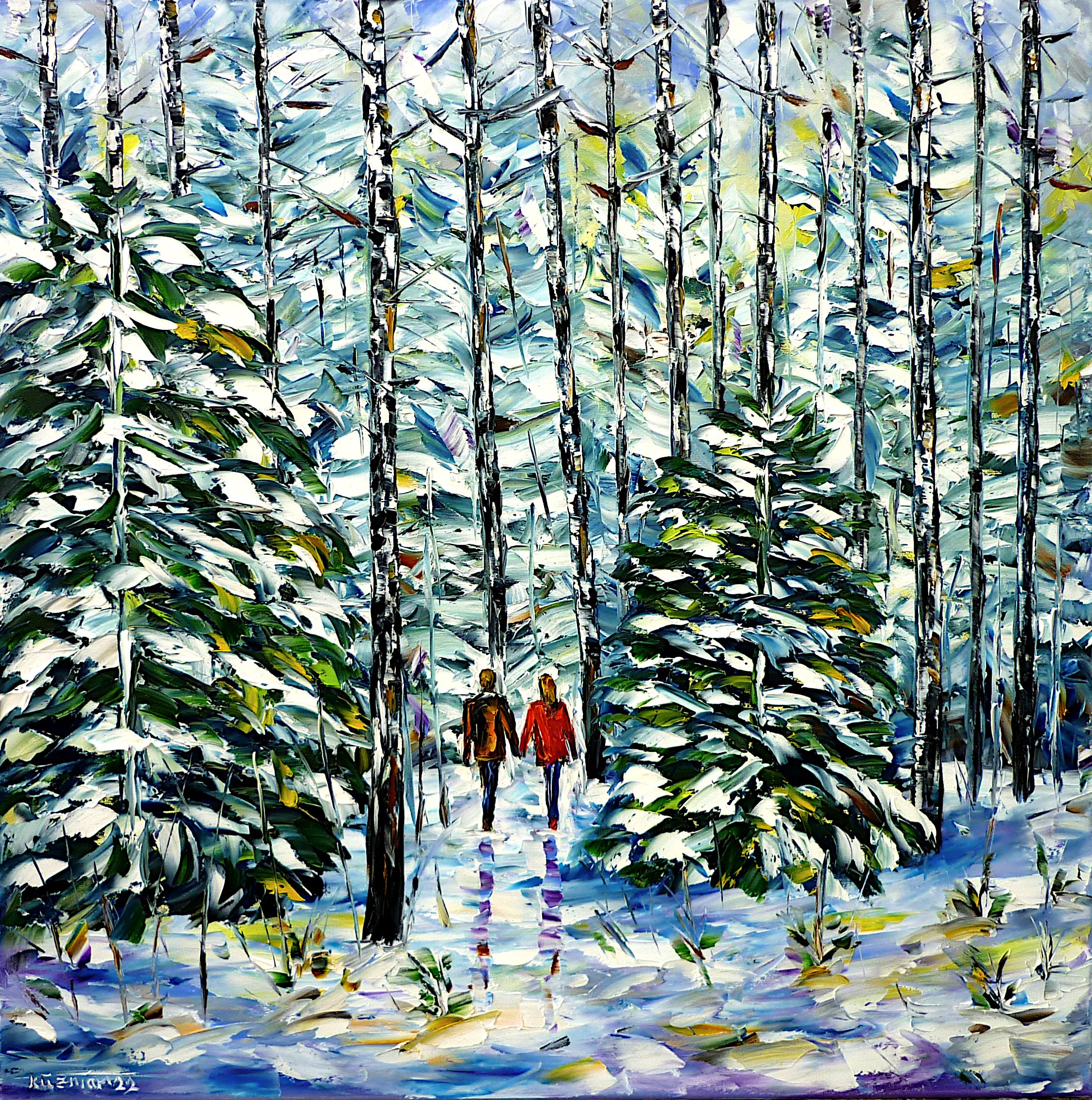 white winter,winter landscape,lovers in winter,love couple in winter,winter walk,forest in winter,snow-covered forest,winter trees,winter birches,snow-covered birches,birch forest,snow-covered firs,romantic scene,love and romance,romantic,people in love,love,holding hands,hand in hand,forest walk,white landscape,Christmas mood,Christmas feelings,winter beauty,winter abstract,forest abstract,snowy landscape,winter and snow,winter impression,winter love,winter romance,winter painting,winter picture,forest landscape,forest painting,forest picture,landscape painting,square format,square picture,square painting,palette knife oil painting,modern art,impressionism,abstract painting,lively colors,colorful painting,bright colors,light reflections,impasto painting,figurative
