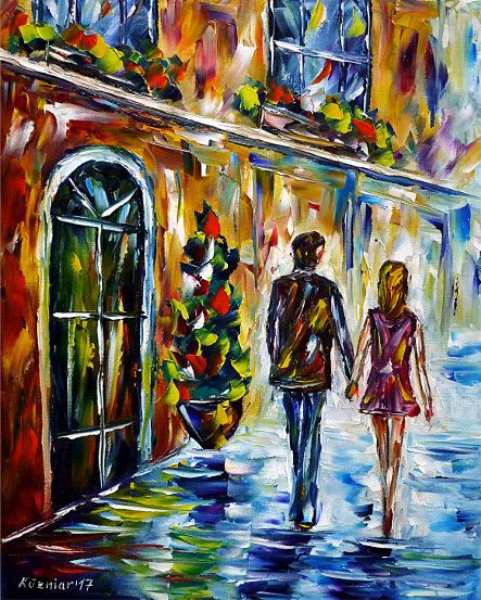 oilpainting, impressionism, love, walking, handinhand,cityscape, younglove, cafe, restaurant, italy,spain