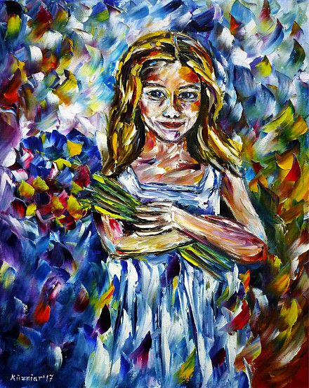 oilpainting, impressionism, bouquet, flowerbouquet,meadow, child, girlportrait, childportrait, nature