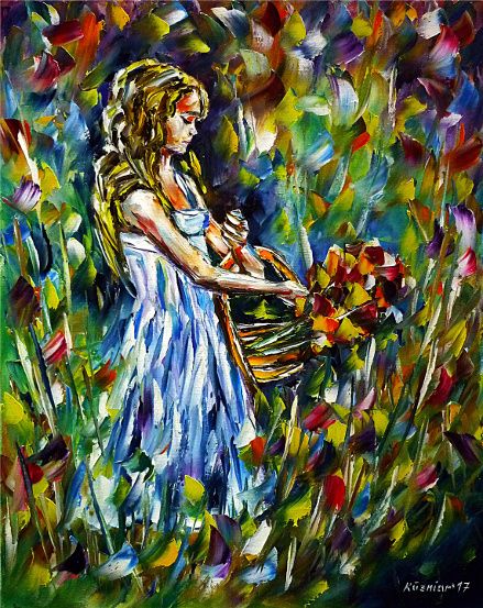 oilpainting, impressionism, flowers, bouquet, flowerbouquet,meadow, child, girlportrait, childportrait, nature