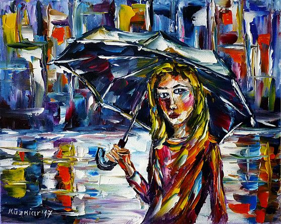 oilpainting, impressionism, cityscape, rain