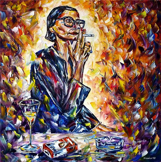 oilpainting,modern,impressionism,smoking,cigarettes,marlboro,woman-with-a-cigarette,woman-with-short-hair,woman-with-glasses,smoking-woman,cocktail-drinking