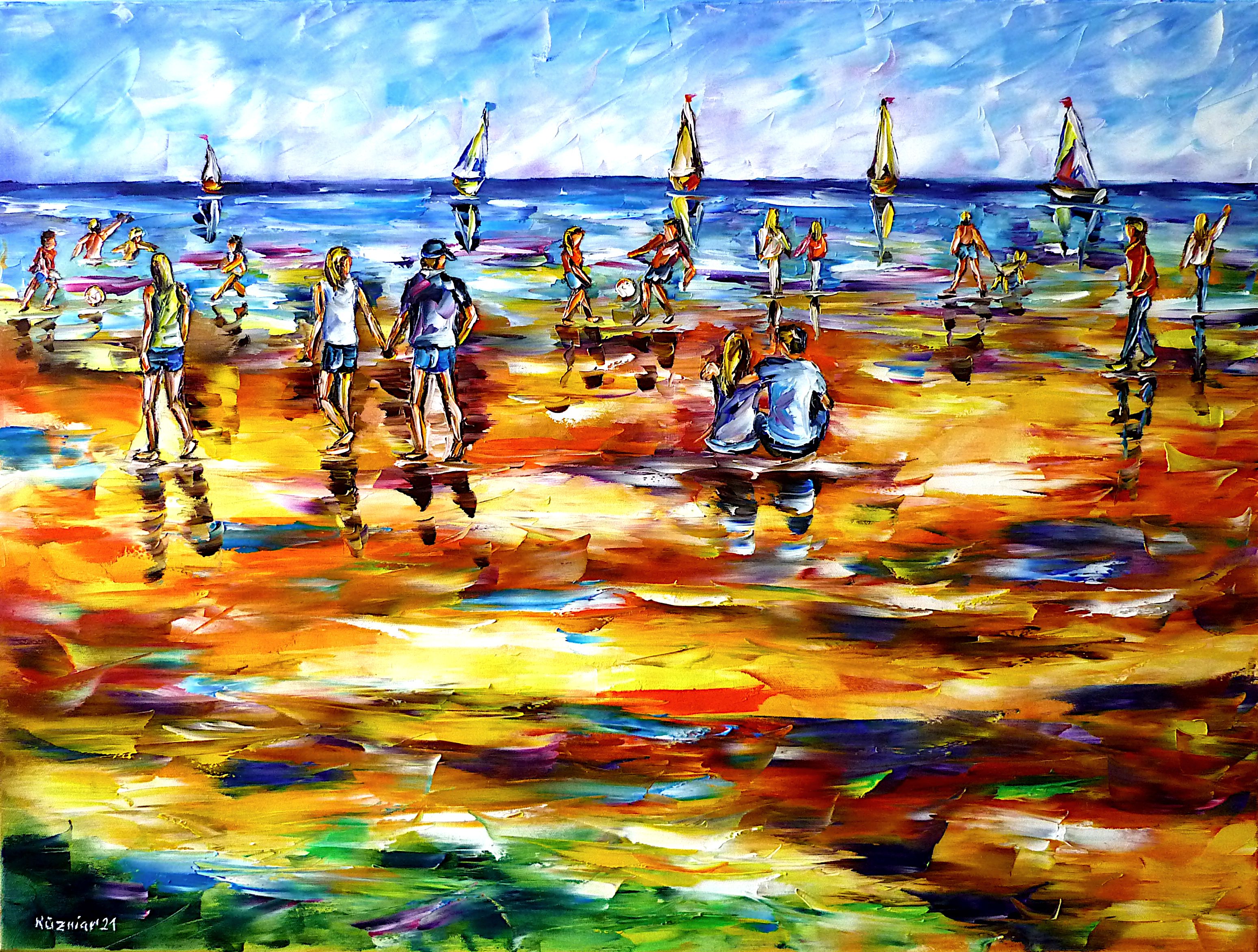 peopleonthebeach,beachscene,beachscenery,boatsonthesea,boatsonthehorizon,sailingboats,childrenonthebeach,walkonthebeach,beachwalk,playingchildren, peopleinthewater,swimmingpeople,bathingfun,beachpicture,beachpainting,loversonthebeach,seascape,beachabstract,peopleabstract,swimmingchildren,summeratthesea, summerpicture,summerpainting,peopleinsummer,cheerfulpicture,joy,friendlypicture,friendlypainting,peace,peacefulpicture,peacefulpainting,paletteknifeoilpainting,modernart,impressionism,artdeco,abstractpainting,livelycolours,colorfulpainting,brightcolors,lightreflections,impastopainting,livingroomart,livingroompicture,livingroompainting