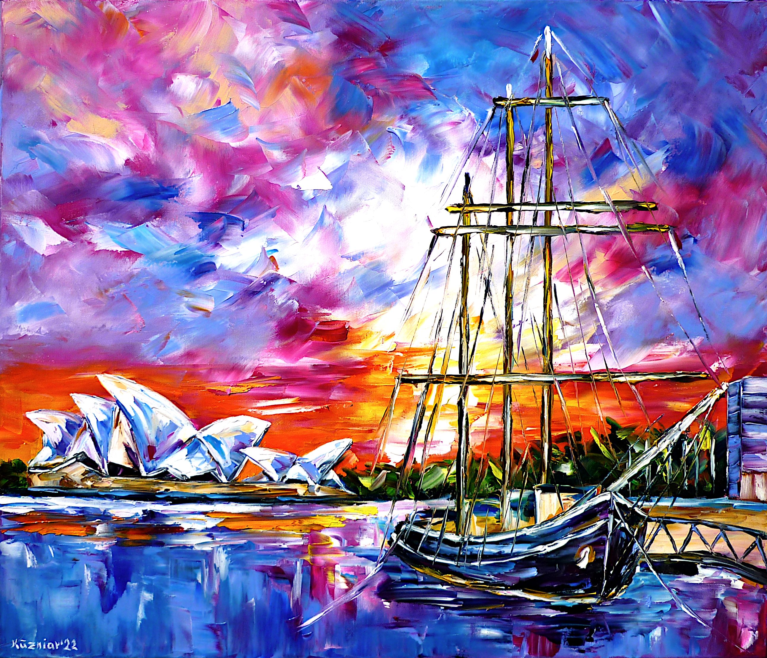 harbor of sydney,port of sydney,harbor in sydney,ship in harbor,harbour scene,harbour picture,harbour painting,harbor at sunset,sydney colorful,at the harbor,harbor in the evening,lively,vibrance,boat in harbor,opera house at sunset,opera house in the evening,red sky,burning sky,sydney opera house,sailing ship,sydney painting,sailing,old ship,sky over sydney,seascape,sydney abstract,sunset at sea,sydney sunset,abstract sky,sydney in the evening,evening light,evening sun,sydney skyline,sydney beauty,sydney love,sydney lover,i love sydney,sailing ship cruise,tall ship,historic sailing ship,palette knife oil painting,modern art,impressionism,expressionism,abstract painting,lively colors,colorful painting,bright colors,light reflections,impasto painting,figurative