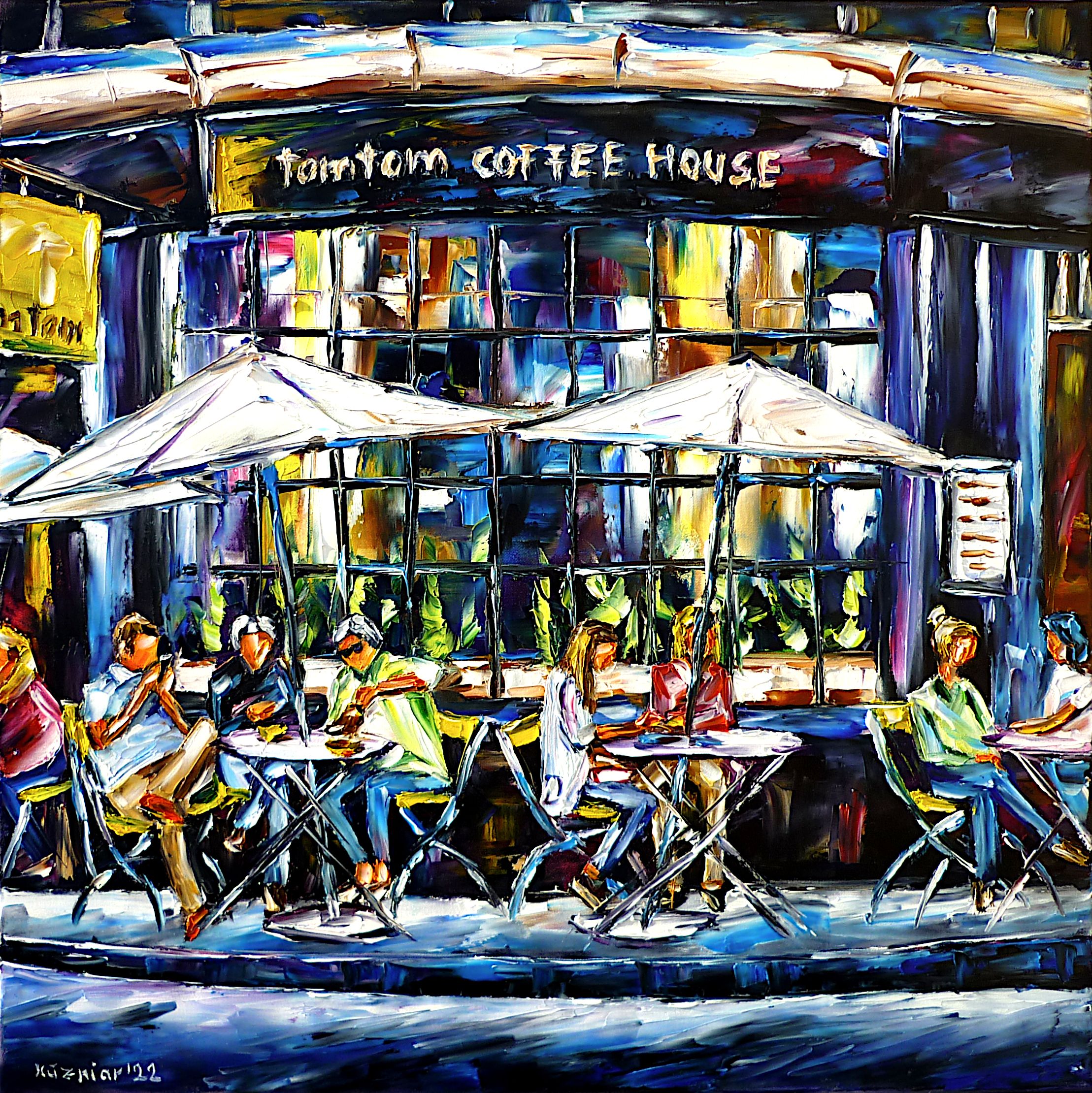 london cafe,pub in london,tomtom painting,people in cafe,sitting in cafe,street cafe in london,cafe exterior,sitting outside,cafe scene,cafe painting,london Elizabeth Street,corner cafe,london Ebury Street,london coffee house,summer in london,cafe parasols,people in london,people in summer,summer painting,summer picture,london lifestyle,london city scene,london cityscape,beautiful london,london love,london lovers,i love london,london abstract,london's beauty,square format,square picture,square painting,palette knife oil painting,modern art,impressionism,expressionism,abstract painting,lively colors,colorful painting,bright colors,light reflections,impasto painting,figurative