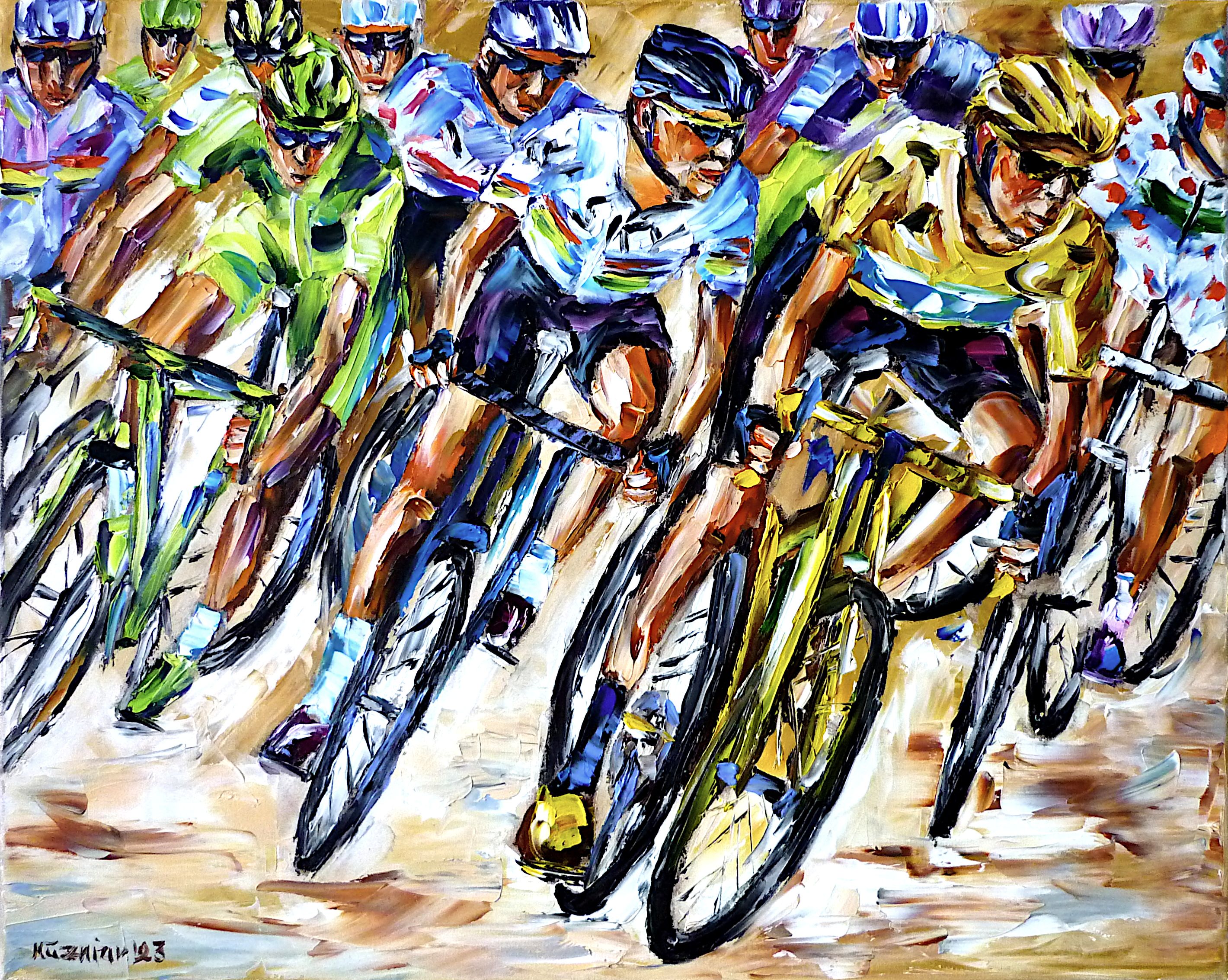 racing cyclists,bicycle race,road cyclist,road cycling,cyclist,cycle race,cycling,stage race,tour de france art,tour de france scene,yellow jersey,maillot jaune,tour de france painting,tour de france race,tour de france picture,tour de france fan,tour de france love,tour de france lover,racing,bicycle,bicycle art,bicycle love,bicycle fans,bicycle sport,sport painting,athlete,sport love,sport lover,i love sport,palette knife oil painting,modern art,figurative art,figurative painting,contemporary painting,abstract painting,lively colors,colorful painting,bright colors,impasto painting
